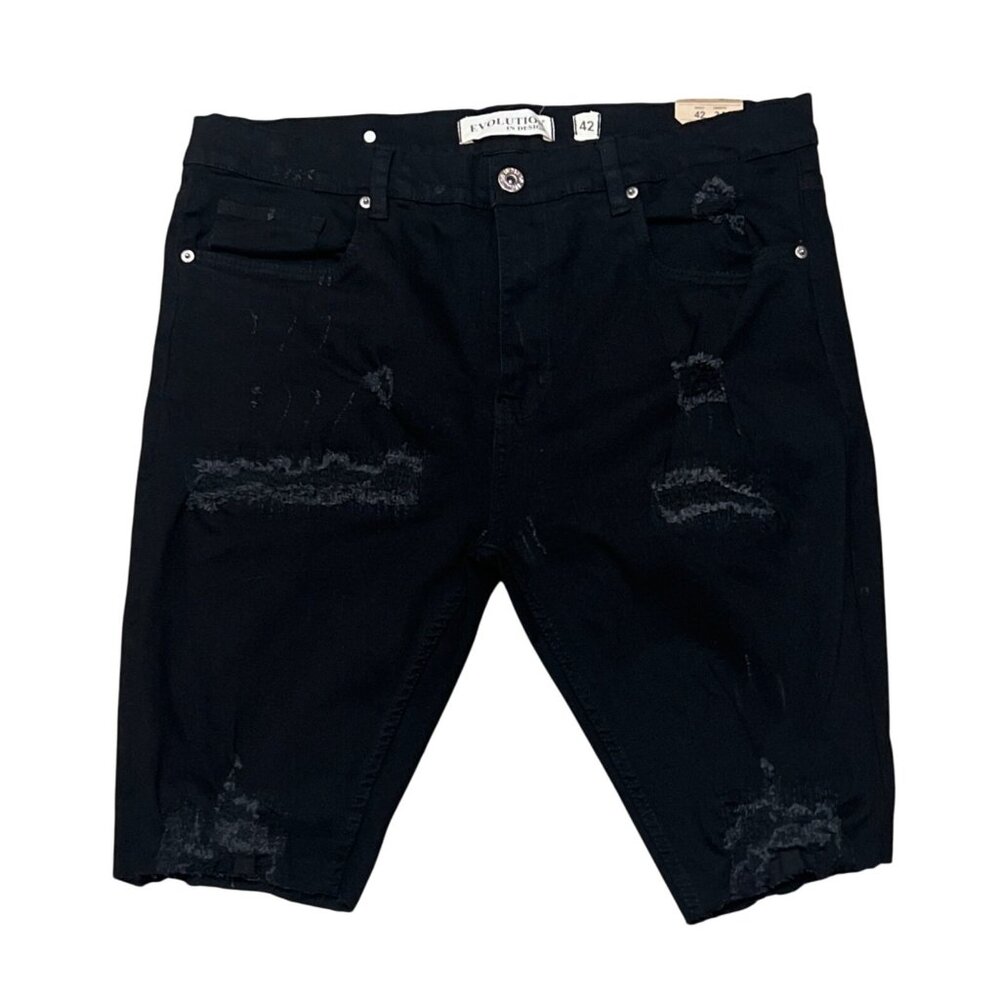 Mens Black Distressed Denim Shorts Size 36 Evolution In Design Cotton Blend With
